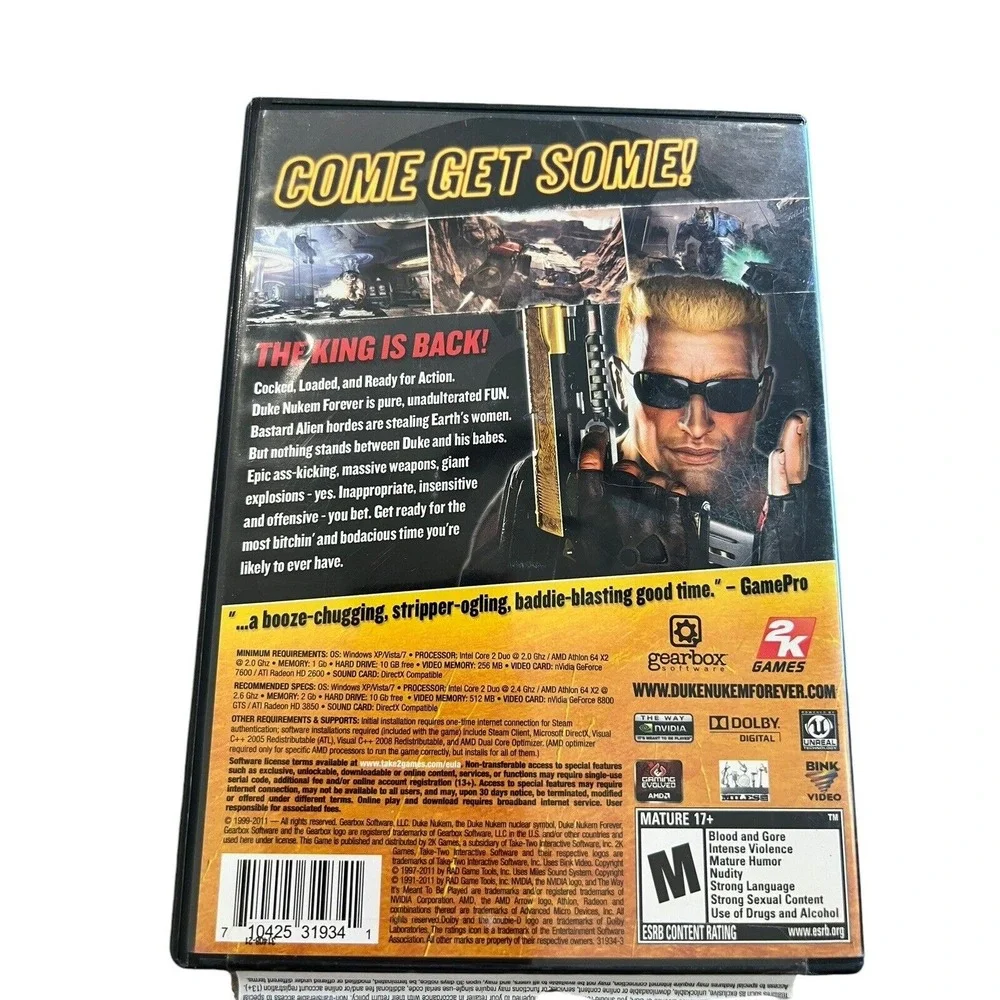 Duke Nukem Forever-PC-DVD-ROM-2K Games-W/PC Manual Codes Computer Game-W/Insert
